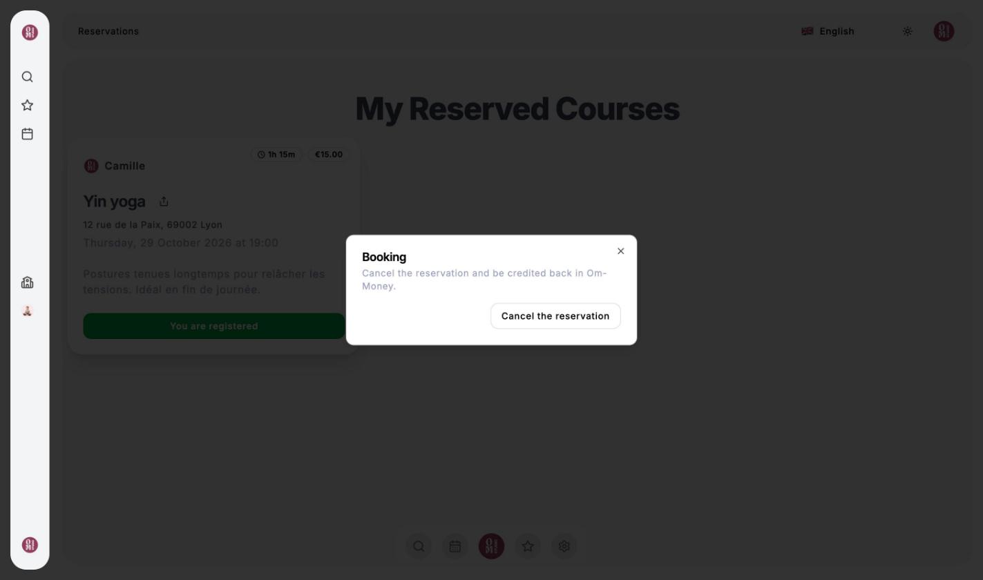 Booking window: Cancel the reservation and be credited back in Om-Money