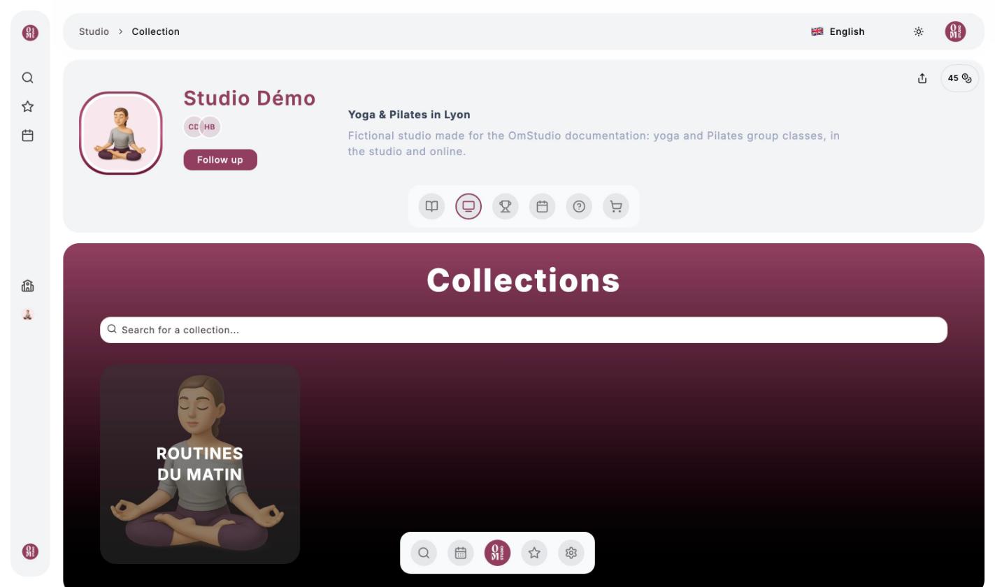 Studio Démo's Collections page with the Routines du matin collection