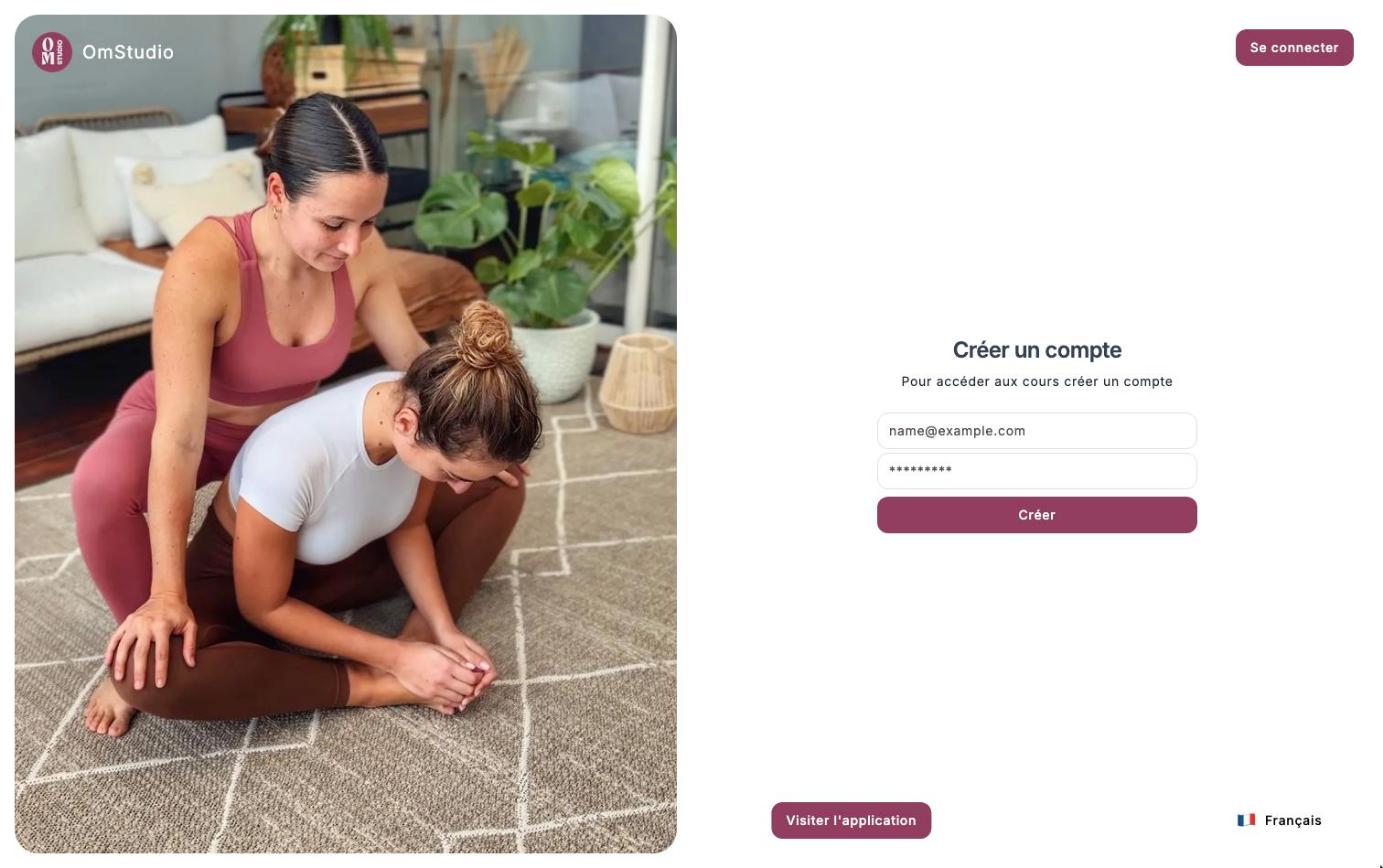 Page Créer un compte avec les champs e-mail et mot de passe