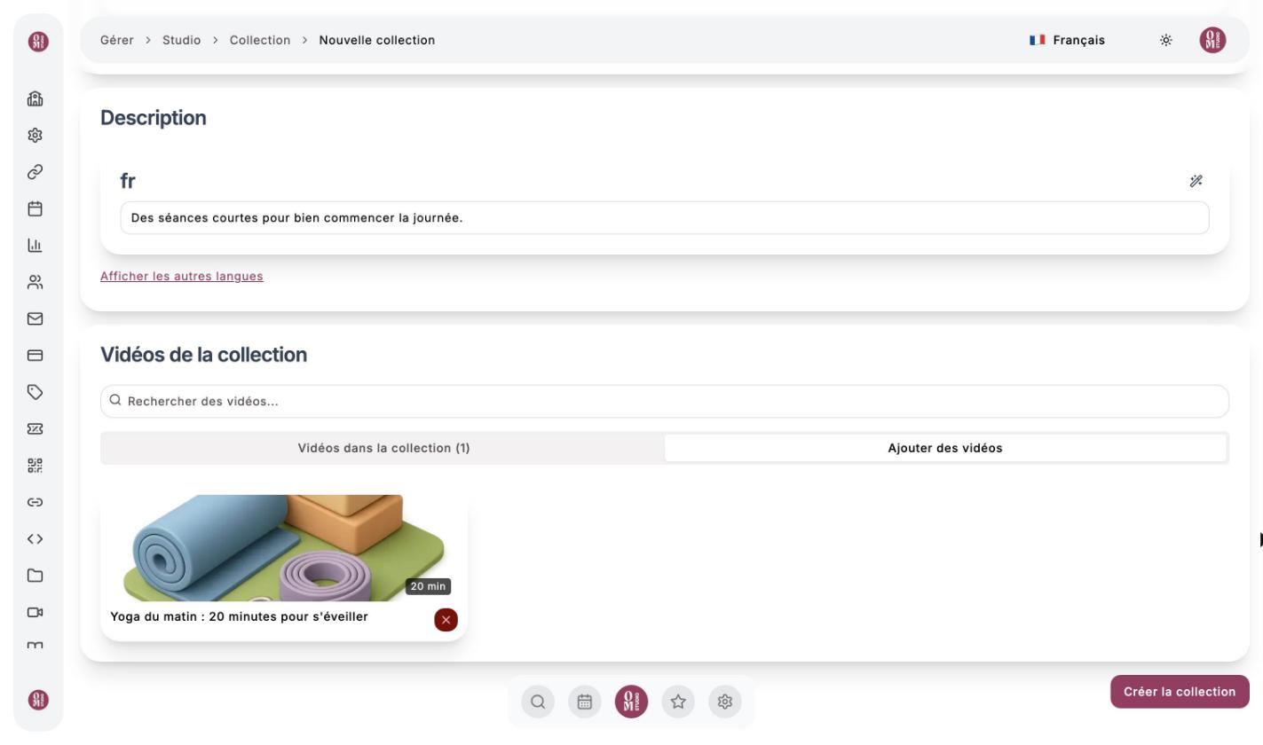 Création de la collection Routines du matin avec une vidéo ajoutée