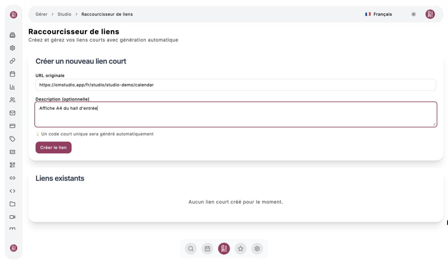 Raccourcisseur de liens : URL originale et description