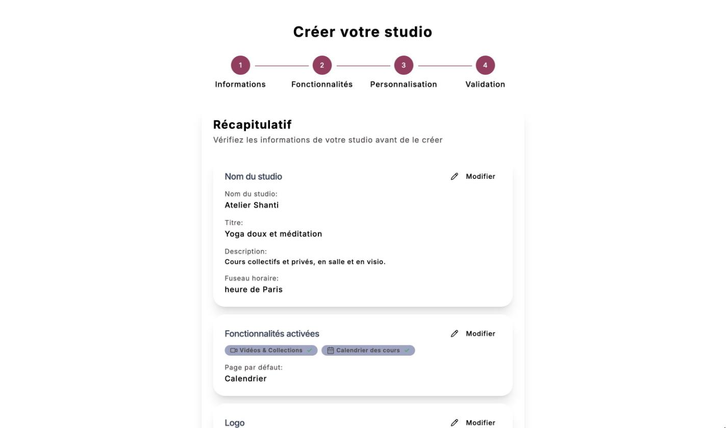 Étape Validation : récapitulatif du nom, du titre, du fuseau horaire et des fonctionnalités